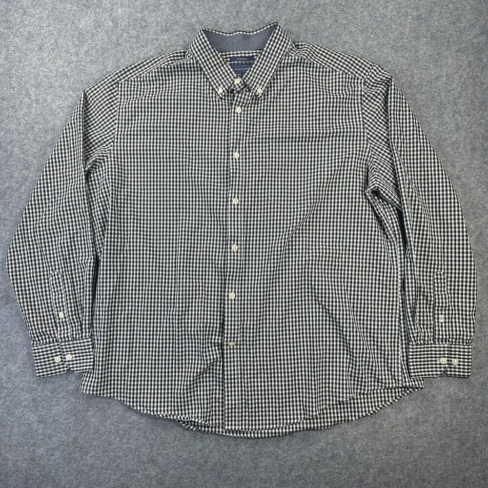 Mason James Shirt Mens XL Black Check Long Sleeve Stretch Button Down Casual
